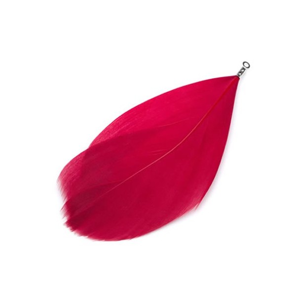 Feather with crimp end, +/- 75mm, bordeaux, 1 pcs