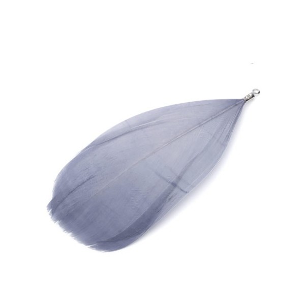 Feather with crimp end, +/- 75mm, grey, 1 pcs