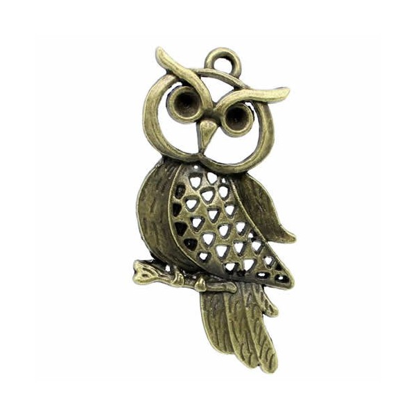 Pendentif en métal grand hibou bronze, 52x27mm, 1 pce