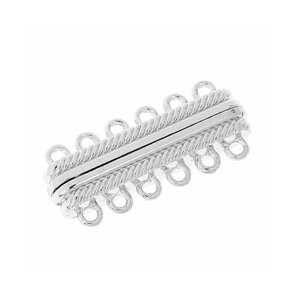 Multi-strand magnetic clasp, 6 eyelets, 33x14mm, 1 pce