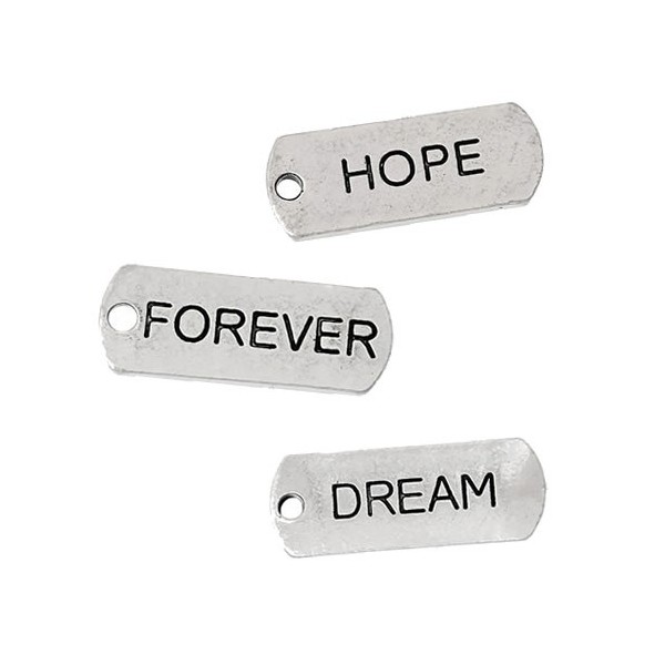 Colgantes palabras Hope / Dream / Forever, 6 pz